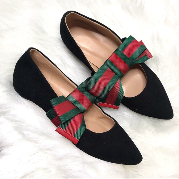 Shoes - Suede and ribbon black pointy toe flats size 6.5-7